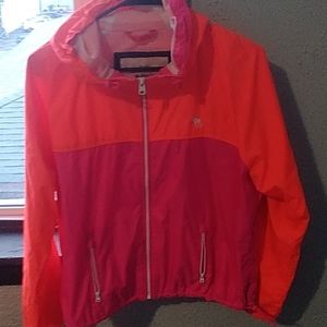 Abercrombie and Fitch New York Girls Rain Jacket Size Large Neon Pink Orange